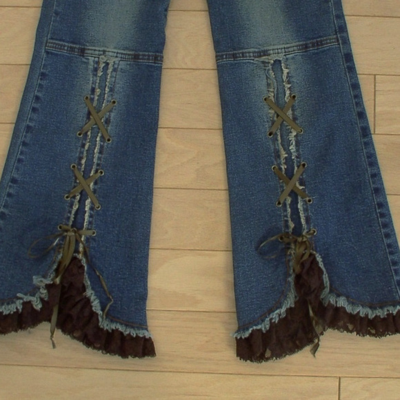 jeans with ribbon on bottom
